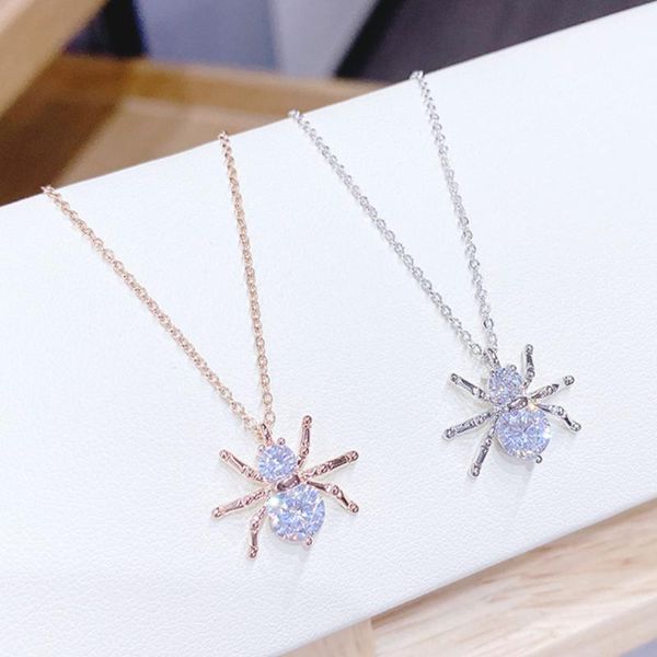 

chains showfay zircon creative spider pendant necklaces for women interesting peculiar shape rose gold party jewelry girls gift, Silver