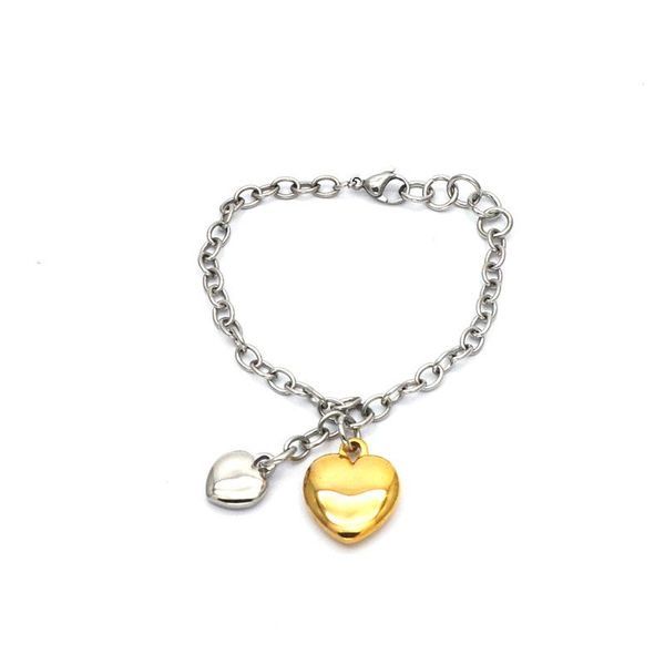

charm bracelets romantic stainless steel silver with gold heart bracelet for women girl link chain jewelry gift br051750, Golden;silver