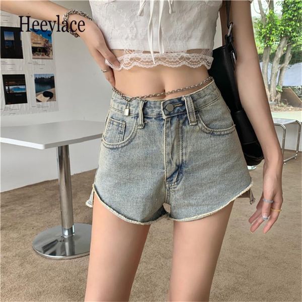 

women's shorts vintage stylish fashion summer 2021 all match casual ol short jeans high waist chic women korean wide leg denim, White;black