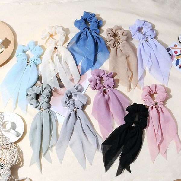 

8colors fashion solid chiffon lady scrunchies elastic hair band rope for women hair ribbons hair accessories gift, Pink