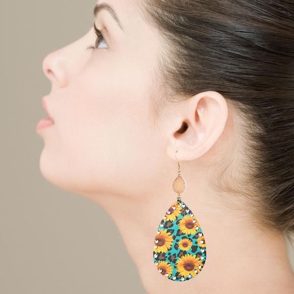 

dangle & chandelier bohemian style 3 colors teardrop imitation leather bright sunflower flower lightweight drop acrylic earrings for women&#, Silver