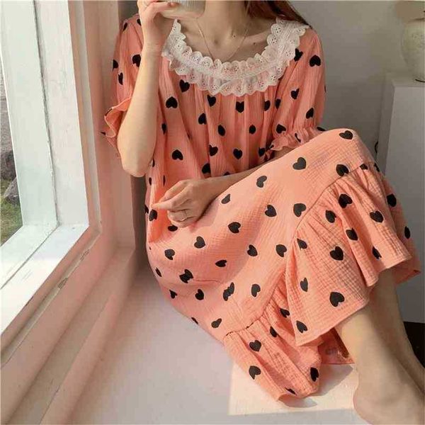

sweet princess loose nightdress sale printing gentle cotton chic summer casual homewear dress pajamas 210525, Black;red
