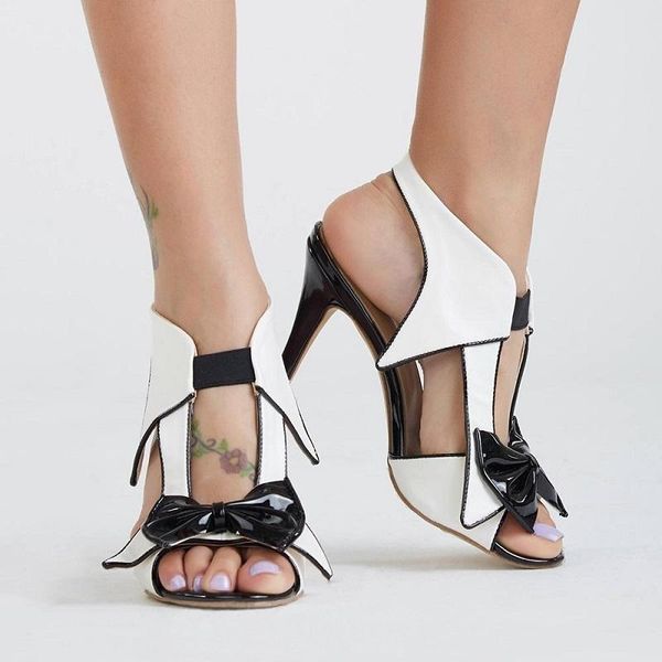

sandals women's high heels summer black white bowknot stiletto party wedding shoes open toe platform ladies