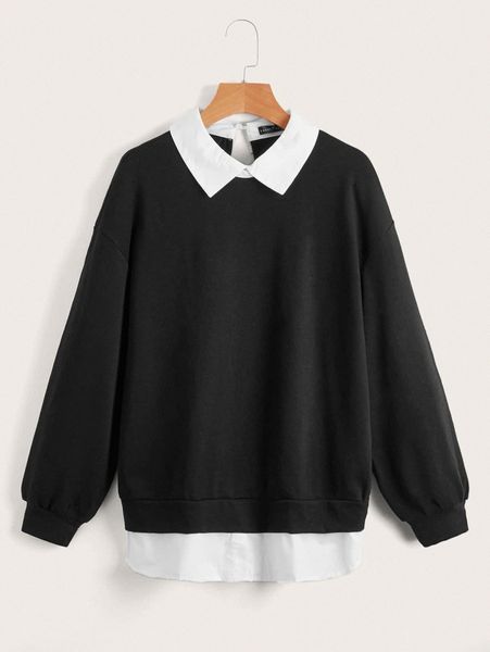 

emery rose 2 in 1 drop shoulder pullover j3zz#, White;black