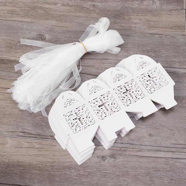 

gift wrap 50pcs hollow cross style wedding favor candy boxes with ribbons (white)