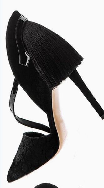 

dress shoes thin high heels ankle butterfly-knot decoration pumps pointed toe buckle strap tassel lovely shallow party, Black