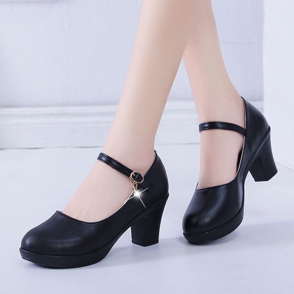 

black six office woman platform in heels ankle strapped female pumps thick anti-slip bottom ladies shoes 6pdp