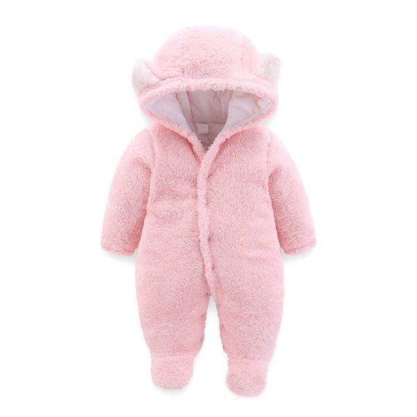 Bärenführer Baby Mädchen Mode Nette Winter Strampler geboren Jungen Cartoon Ohr Nette Feste Kleidung Kinder Warme Flanell Strampler 210708