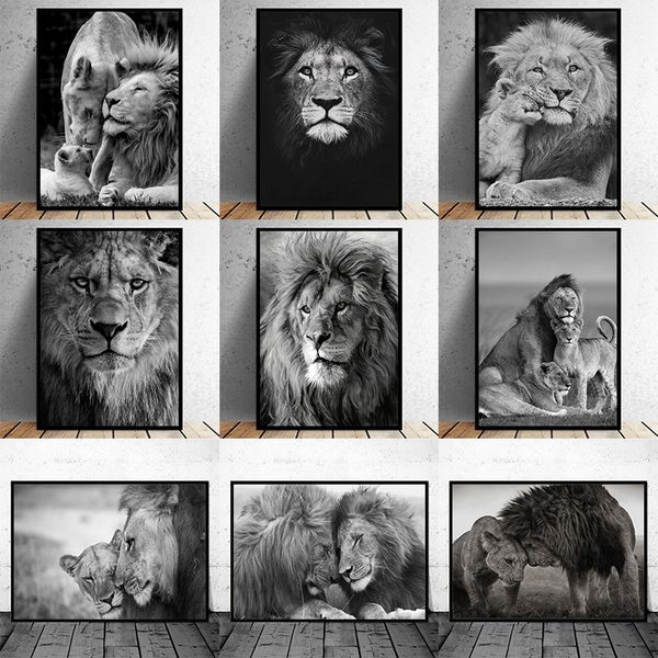 

african wild animal lion family lion head canvas paintings poster print cuadros wall art for living room home decor