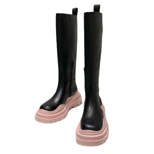 

luxury designer boots comfort chaelsea boot martin knee booties cowhide brown lining 5.5cm sole stylish and comfortable fashion long tube wo, Black