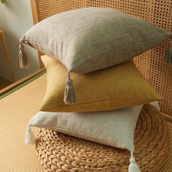 

cushion/decorative pillow linen cover with tassels soft cushion for living room pillowcase 45*45cm decorative pillows nordic sofa home decor