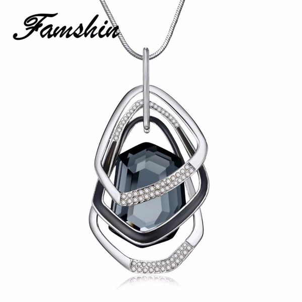 

pendant necklaces famshin 2021 arrival women section crystal long necklace, Silver