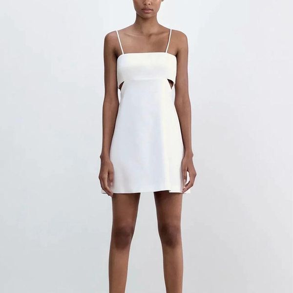

casual dresses 2021 fashion solid white sling mini dress women backless thin straps female vestidos mujer, Black;gray