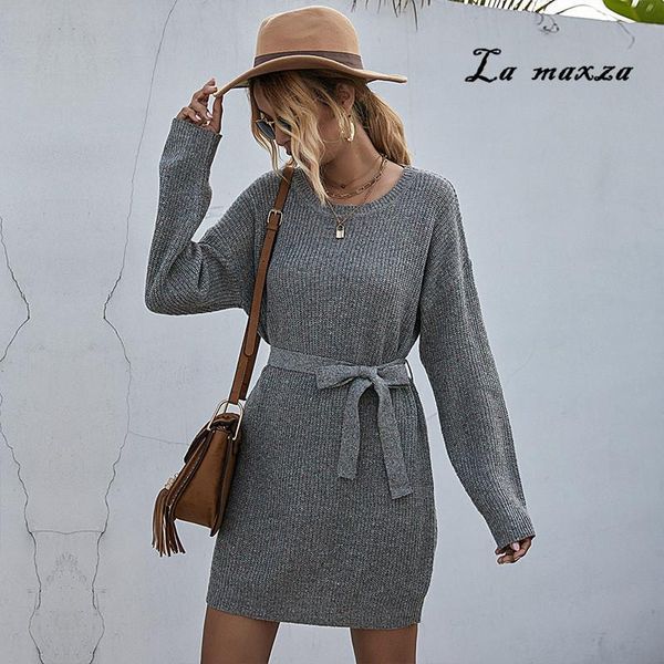 

casual dresses 2021 fashion women sweater dress elegant o-neck long sleeves slim mini, Black;gray