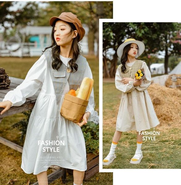 

girl's dresses children's clothing spring 2021 girls shawl straps thin pure color casual dress, Red;yellow
