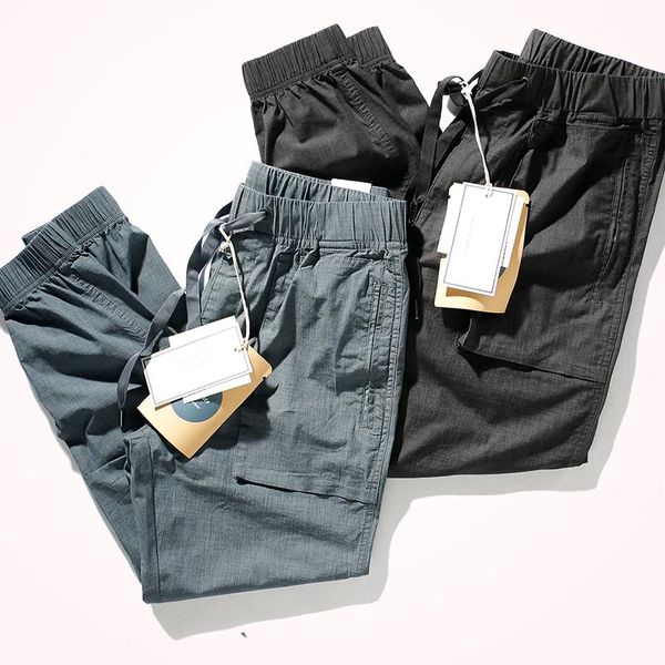 

men's pants summer casual men 's elastic waist outdoor overalls cropped, Black