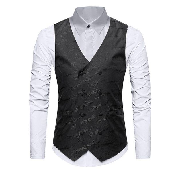 

men's vests 2021 style men vest black wave print single breasted wedding party prom suit waistcoat chalecos para hombre, Black;white