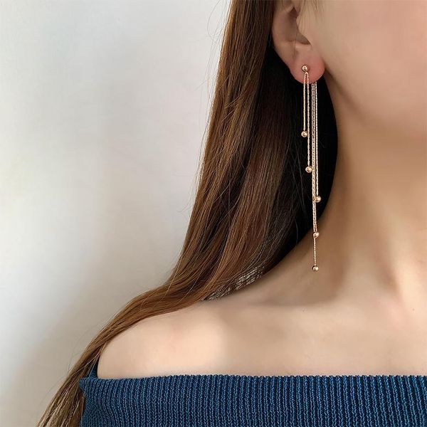 

dangle & chandelier 11 cm long steel ball pendant tassels women earrings fashion titanium rose gold color korean gift for her, Silver