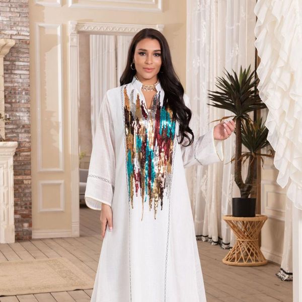 

ethnic clothing muslim women dress middle east evening party sequin embroidery dubai abaya turkey fashion robes donsignet, Red
