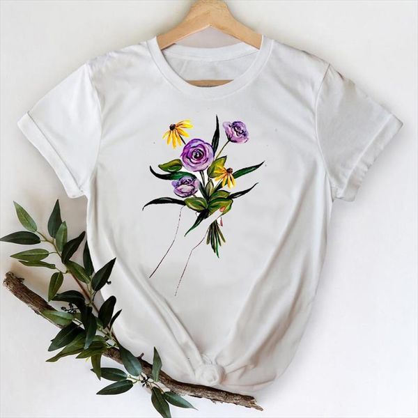 

men floral flower aesthetic mens t shirt kawaii fashion clothes printing graphic lady print female tee, White;black