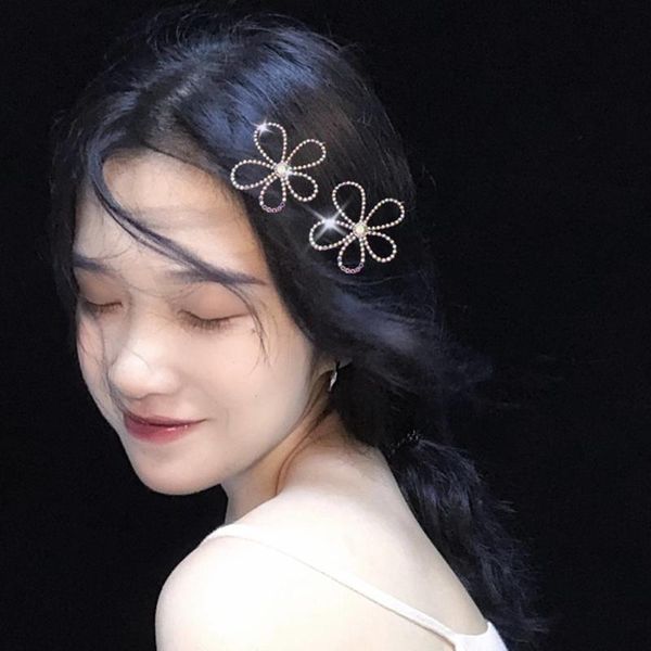 

hair accessories huanzhi 2021 shiny vintage colourful rhinestones hollow flower clip barrette for women party jewellery