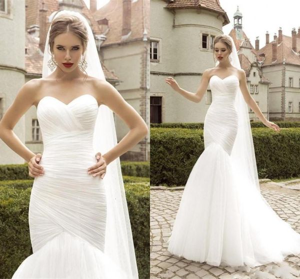 

2021 ensotek new pleats tulle mermaid wedding lace up white/ivory marry bridal es vestido de festa curto w3pw
