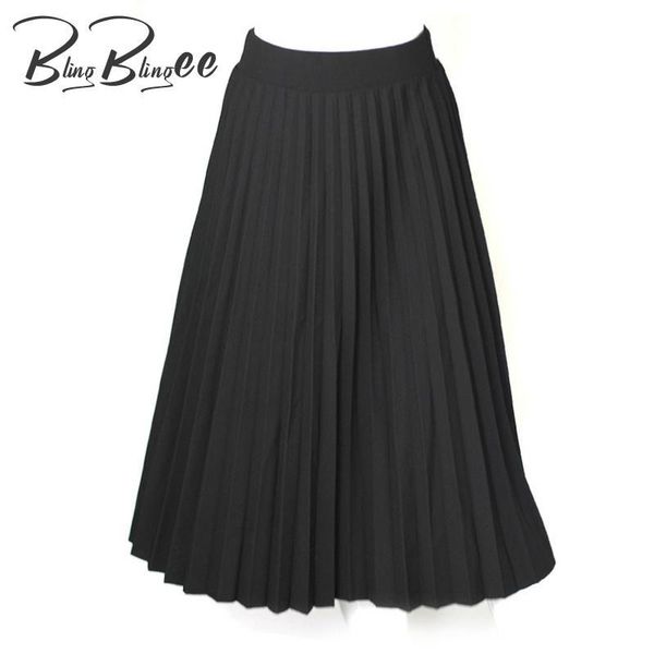 

skirts blingblingee for women fashion women's high waist pleated solid color mid-calf length elegant black pink white skirt
