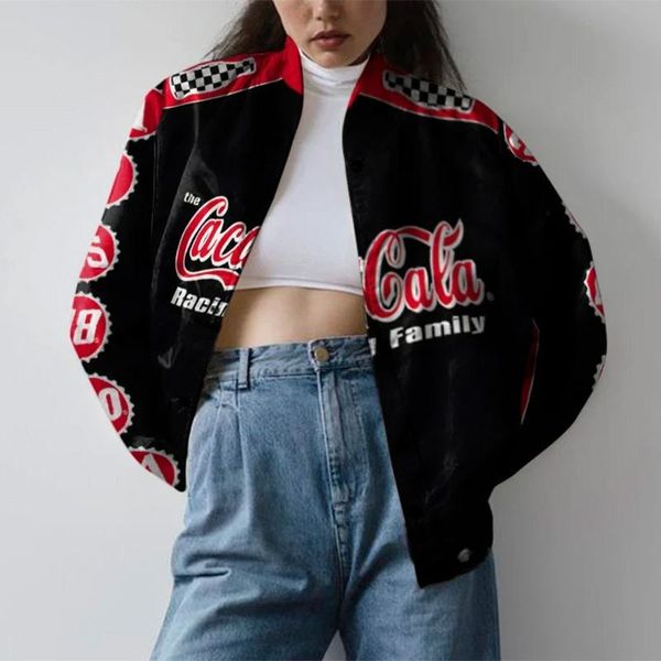 

women's jackets winter fashion stand-up collar letter printing zipper long-sleeved jacket korean hip-hop casual loose black short, Black;brown