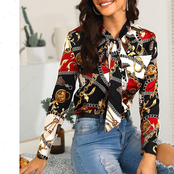 

new fashion womens clothing 2021 womens new fashion print long sleeved shirt casual single breasted chiffon shirt drop shipping, White