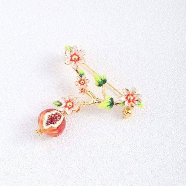 

pins, brooches european and american hand painted enamel glaze three-dimensional pomegranate rhinestone pink flower creative brooch corsage, Gray