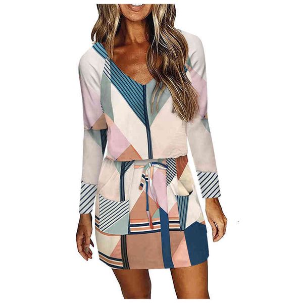 

collar 2021v waist cord lace up multicolor printed long sleeve drs, Black