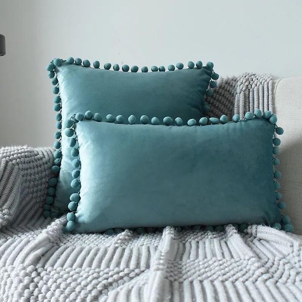 

30x50cm/45x45cm nordic throw pillow soft velvet lace with balls pillowcase for home chair bedroom car decorative cushion cover pillow case