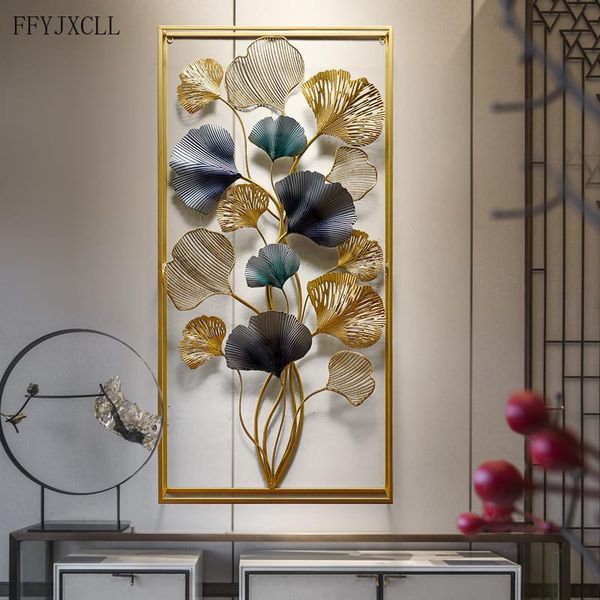 

new chinese-style iron pendant wall decor living room background wall porch metal home decor creative ginkgo leaf hanging