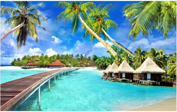 

wallpapers po wallpaper 3 d custom mural seaside resort long bridge coconut tree scenery decor living room for walls in rolls