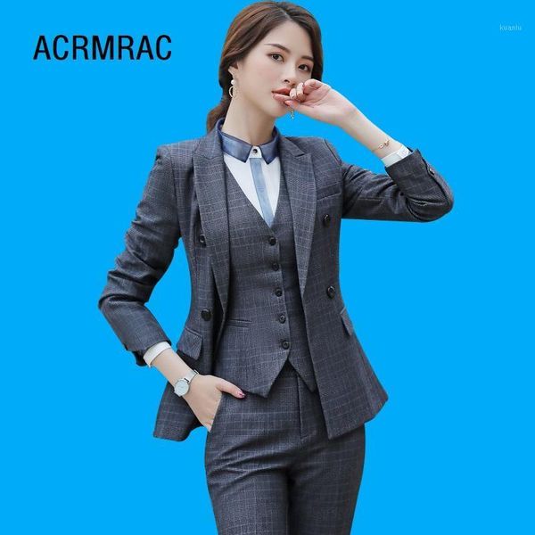 

women's suits & blazers women slim long sleeve plaid jacket pants 2-piece set ol formal woman 866, White;black