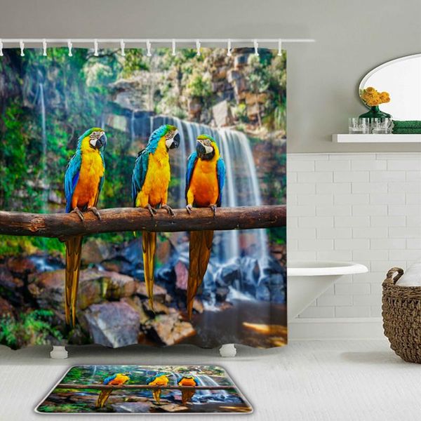 

shower curtains beautiful colorful parrot bird curtain set waterproof bathroom with 12 hooks non-slip mat toilet bath
