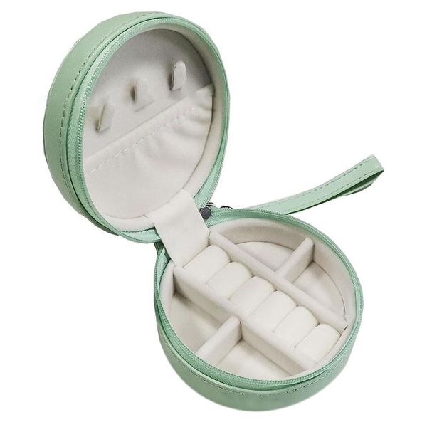 

jewelry pouches, bags small travel box organizer round portable storage pu faux leather display case for girls, Pink;blue