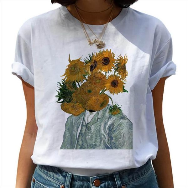 

harajuku van gogh oil womens art painting gone funny 90s graphic fashion, White