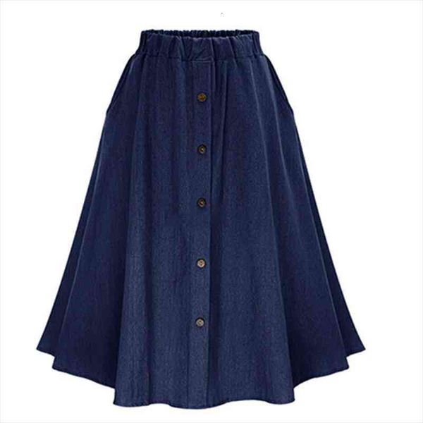 

classic summer denim skirts womens pleated knee length jeans skirt sweet solid button long skirt women loose party skirts, Black