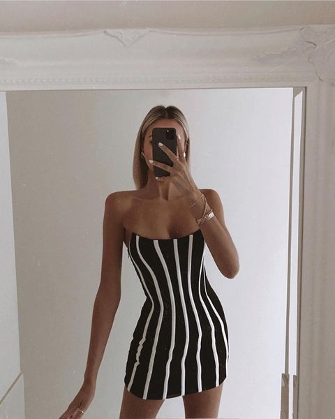 

casual dresses autumn off shoulder sleeveless black striped mini bodycon bandage rayon femal club party l6zc, Black;gray