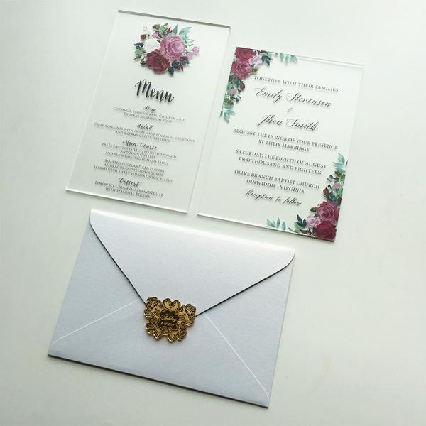 

greeting cards 50 sets per lot romantic floral watercolor 5x7inch frosted acrylic wedding invitation