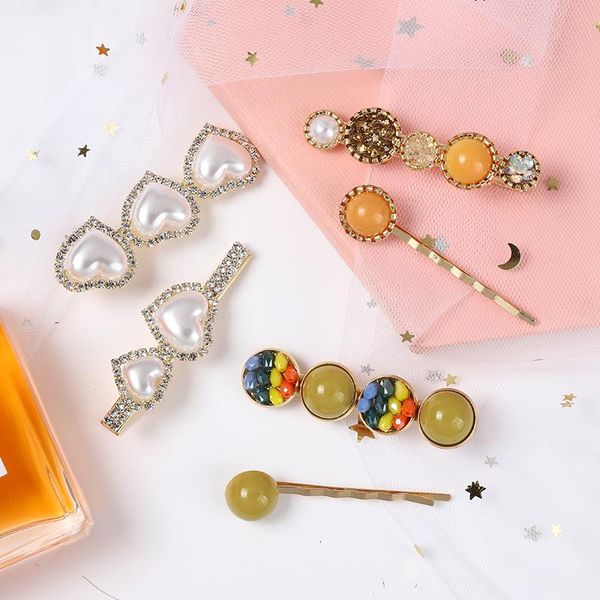 

hair accessories korean simulation pearl barrette love hearts clips for girls hairpins 2pcs/wet women jewelry