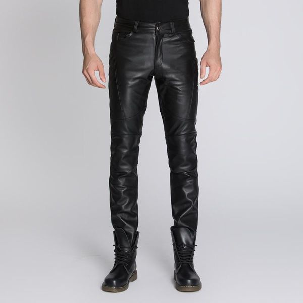 

men's men sheep motorcycle locomotive fashion trend leather pants plus velvet thickening feet trousers m-4xl, Black