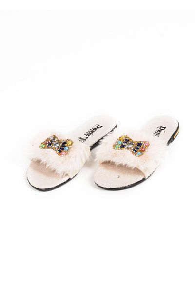 

slippers women's gemstone buckled furry, Black