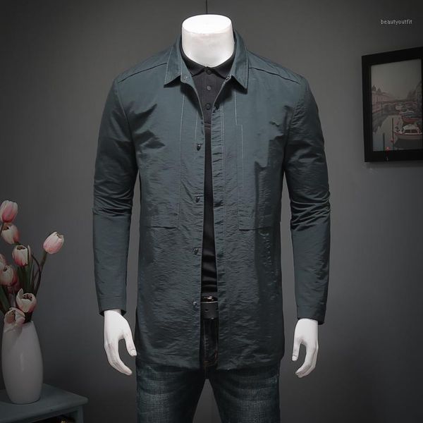 

men's trench coats coat men windbreaker vintage clothing autumn business casual long youth solid color lapel cotton, Tan;black