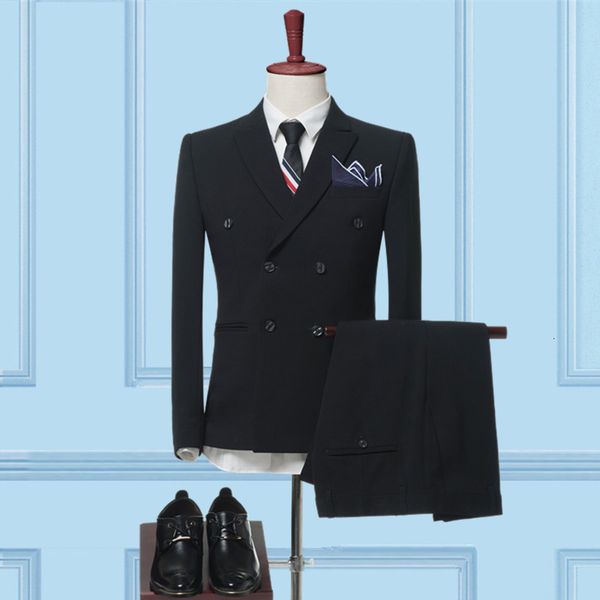 

men double tuxedo slim fit classic male suits blazers luxury (suit jacket+pants) 53 puxa, White;black