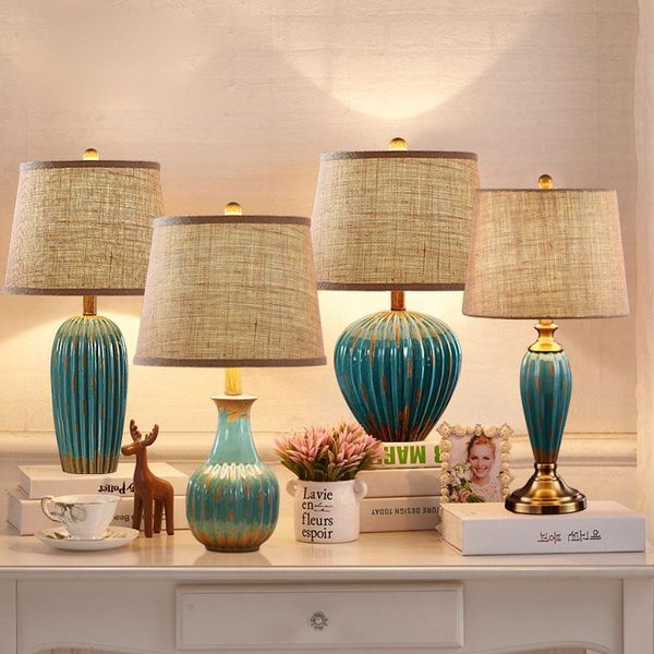 

table lamps european vintage ceramic for living room bedroom lamp fabric stand light fixtures el study desk art decor