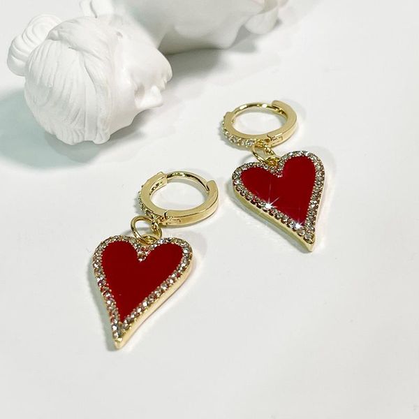 

hoop & huggie peri'sbox romantic girl enamel red heart earrings sweet cz stone hoops daily jewelry 2021, Golden;silver
