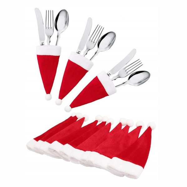 

christmas decorations 24pcs winebottle cap bag cutlery organiser cutters forks covers ornaments mini santa hat