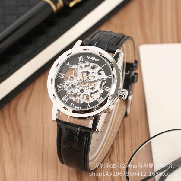 

roman belt hollow literal winner mechanical men's watch watch, Slivery;brown